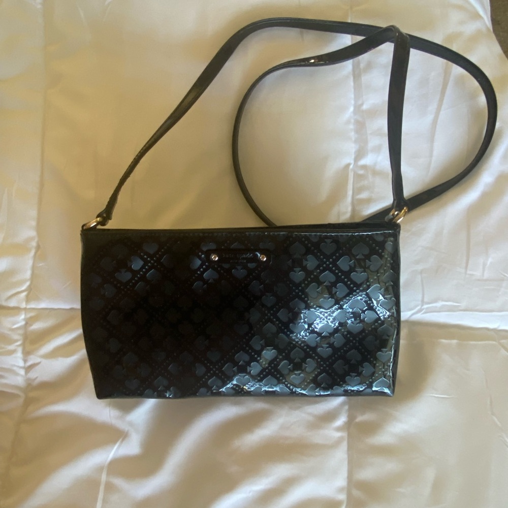 Kate Spade black vinyl embossed mini crossbody bag